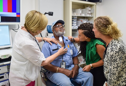 Veteran Arthur Daniels being examined by the Speech Language Pathology Staff at the Gainesville, VA Medical Center
